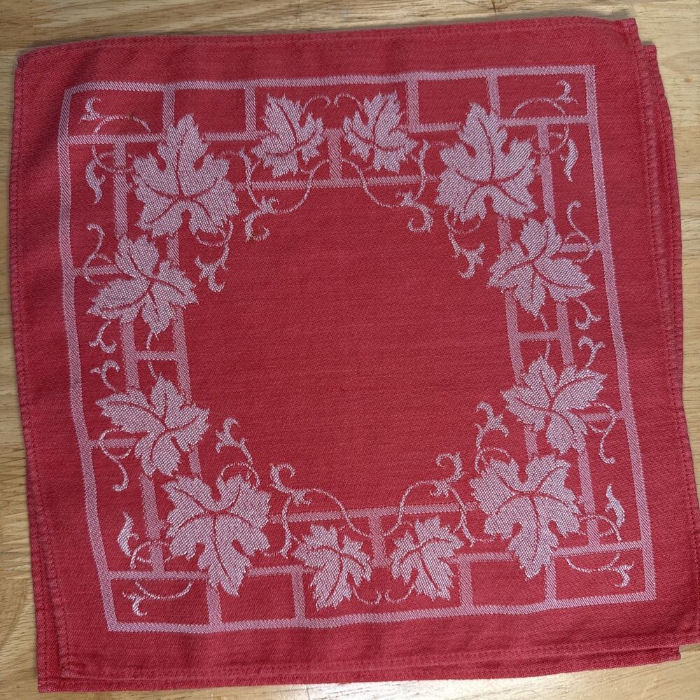 Vintage Damask Napkins Set Of 6 Coral Red White Ivy Luncheon 12”x12” - Picture 4 of 10
